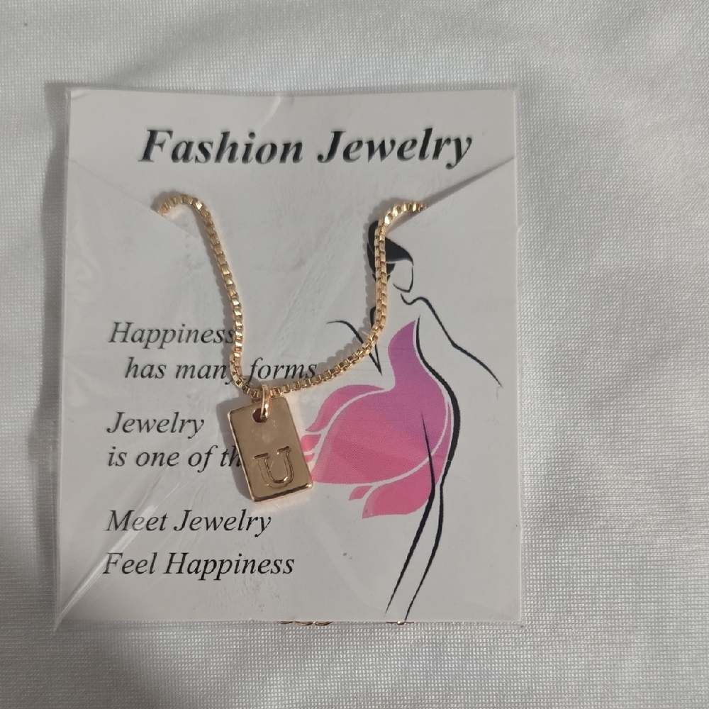Gold "U" Initial Pendant Necklace